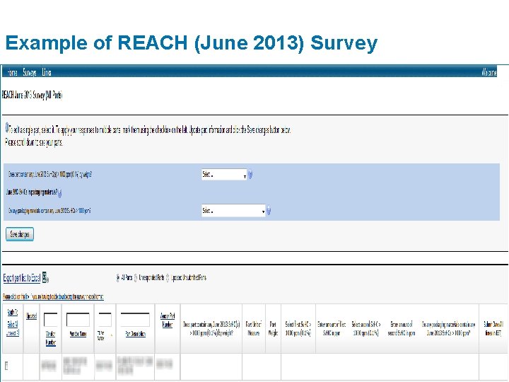 Example of REACH (June 2013) Survey 