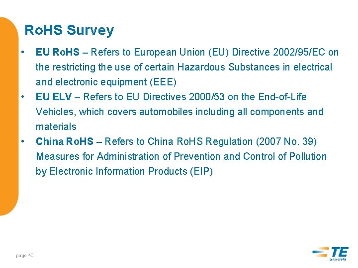 Ro. HS Survey • • • page 40 EU Ro. HS – Refers to