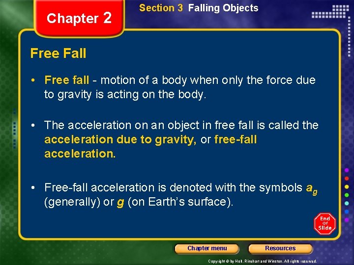 Chapter 2 Section 3 Falling Objects Free Fall • Free fall - motion of
