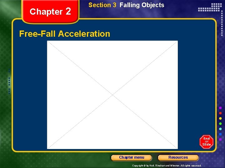 Chapter 2 Section 3 Falling Objects Free-Fall Acceleration Chapter menu Resources Copyright © by