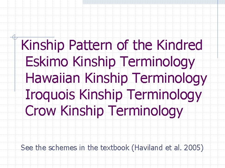 Kinship Pattern of the Kindred Eskimo Kinship Terminology Hawaiian Kinship Terminology Iroquois Kinship Terminology