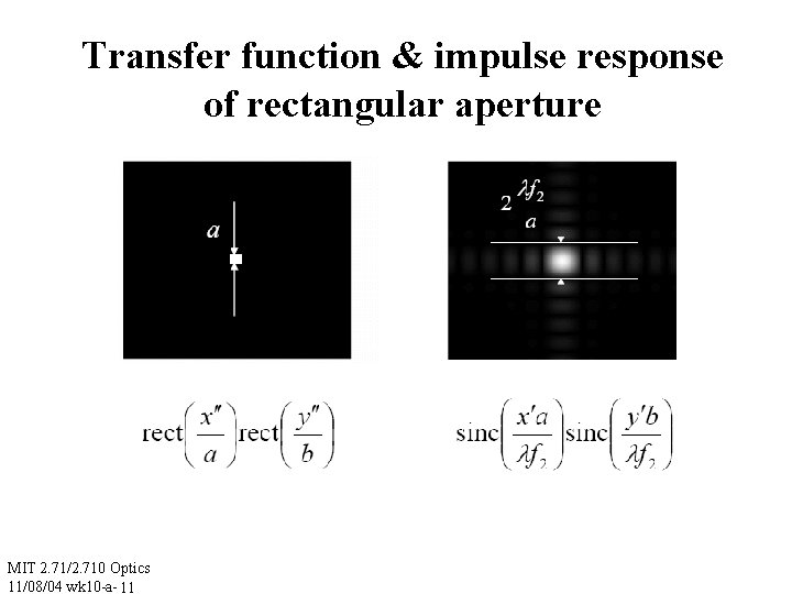 Transfer function & impulse response of rectangular aperture MIT 2. 71/2. 710 Optics 11/08/04