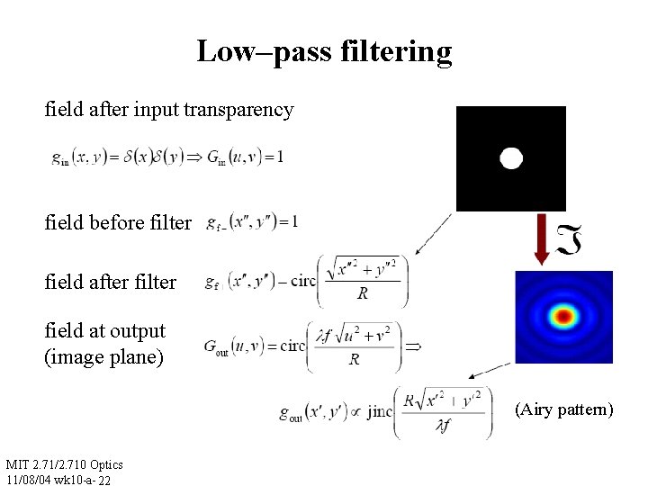 Low–pass filtering field after input transparency field before filter field after filter field at
