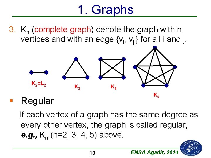 1. Graphs 3. Kn (complete graph) denote the graph with n vertices and with