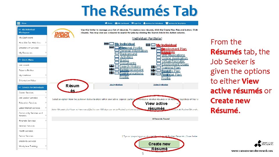 The Résumés Tab [Individual Portfolio] My Individual Personal Profiles General Information Background Activities Memo