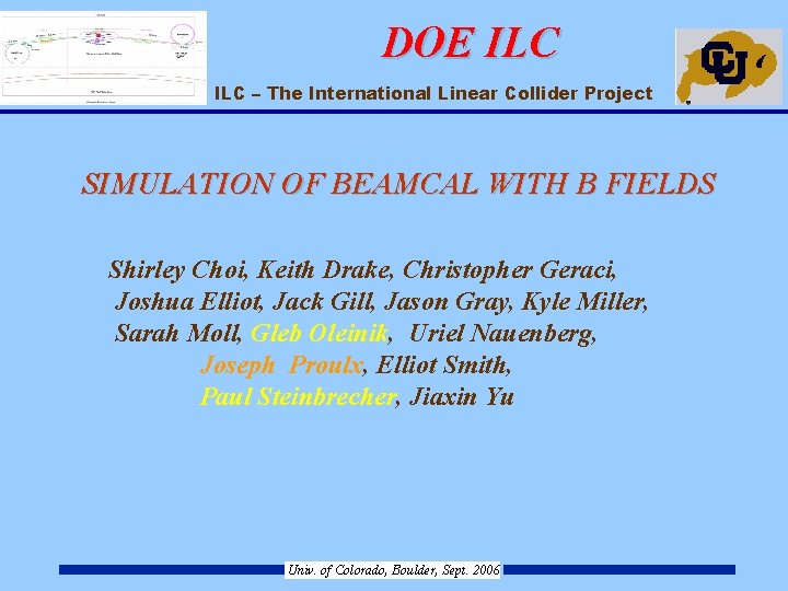 DOE ILC – The International Linear Collider Project SIMULATION OF BEAMCAL WITH B FIELDS