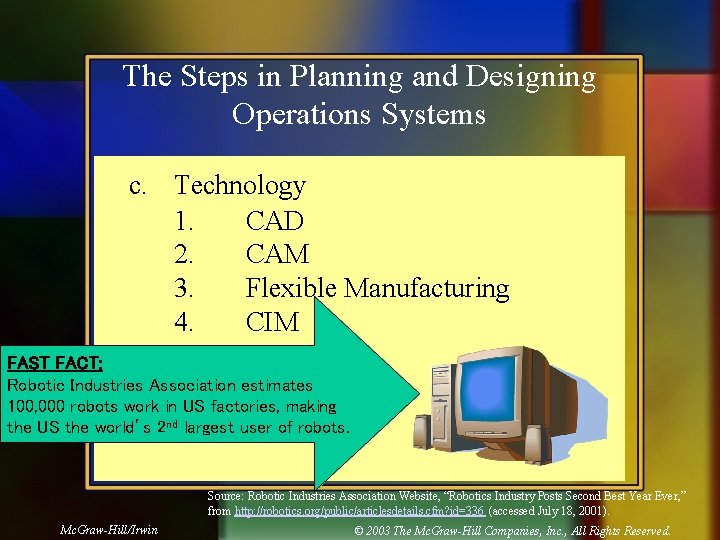 The Steps in Planning and Designing Operations Systems c. Technology 1. CAD 2. CAM