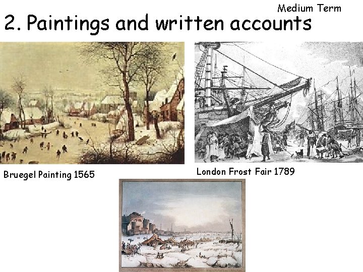 Medium Term 2. Paintings and written accounts Bruegel Painting 1565 London Frost Fair 1789 Medium Term 2. Paintings and written accounts Bruegel Painting 1565 London Frost Fair 1789