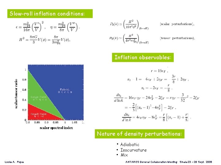 Slow-roll inflation conditions: Inflation observables: Nature of density perturbations: • Adiabatic • Isocurvature •