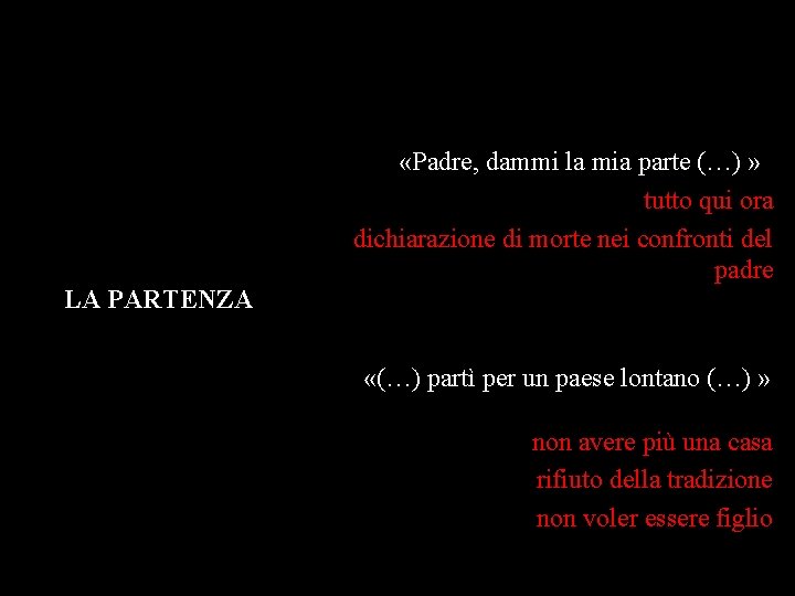 LA PARTENZA «Padre, dammi la mia parte (…) » tutto qui ora dichiarazione di