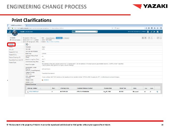 ENGINEERING CHANGE PROCESS Print Clarifications © This document is the property of YAZAKI. It