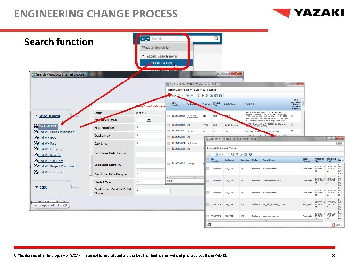 ENGINEERING CHANGE PROCESS Search function © This document is the property of YAZAKI. It