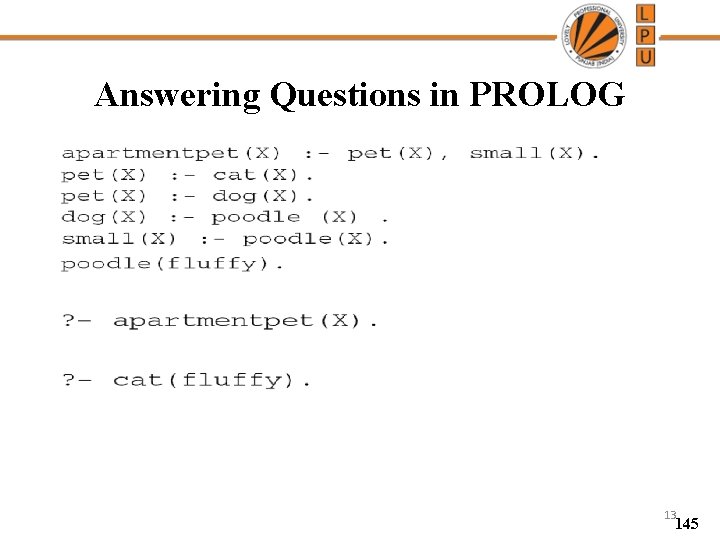 Answering Questions in PROLOG 13 145 