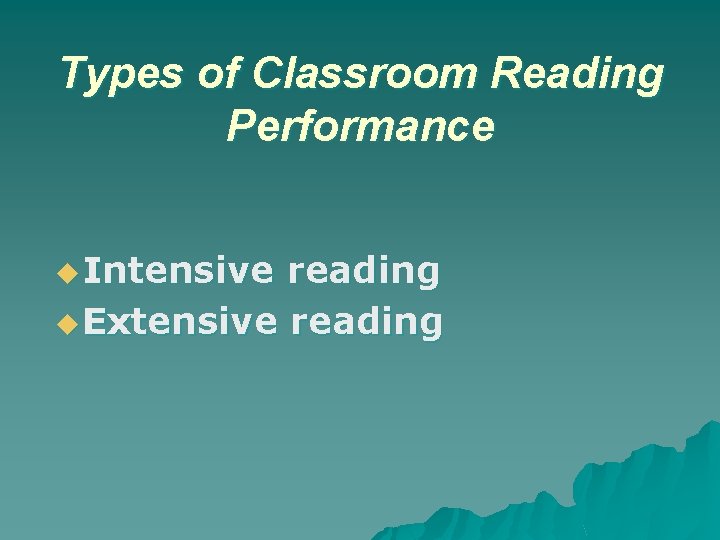 Types of Classroom Reading Performance u Intensive reading u Extensive reading 