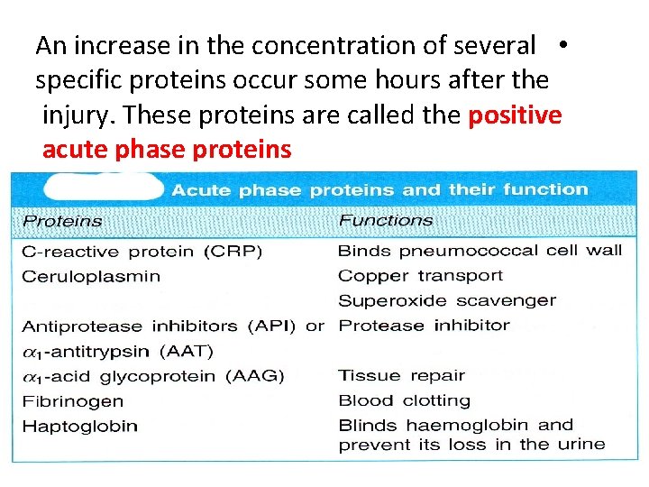 An increase in the concentration of several • specific proteins occur some hours after