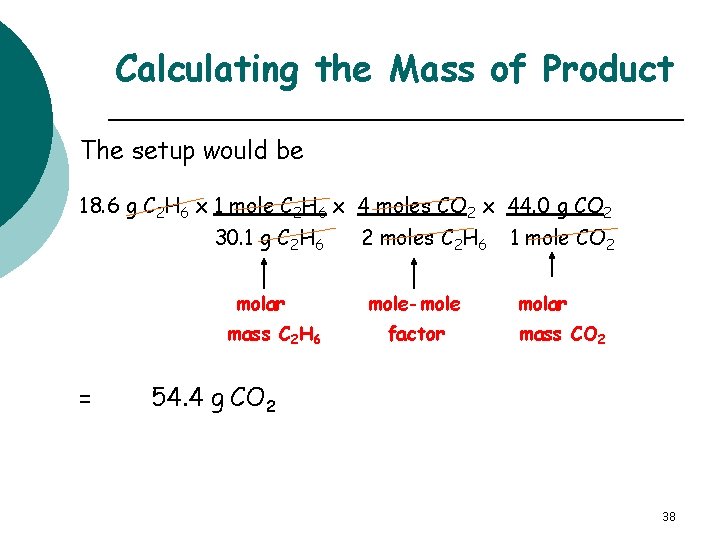 Calculating the Mass of Product The setup would be 18. 6 g C 2