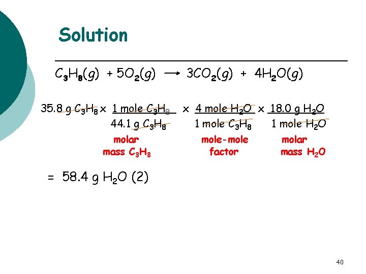 Solution C 3 H 8(g) + 5 O 2(g) 35. 8 g C 3