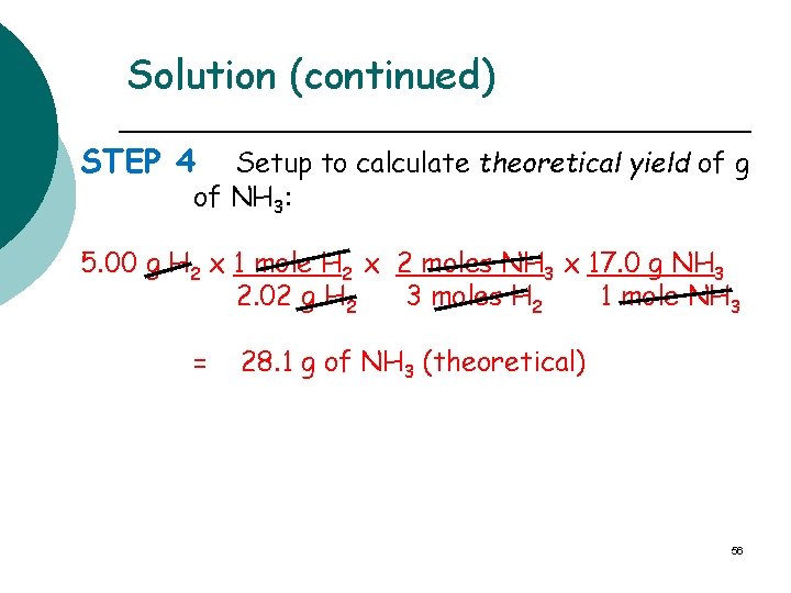 Solution (continued) STEP 4 Setup to calculate theoretical yield of g of NH 3: