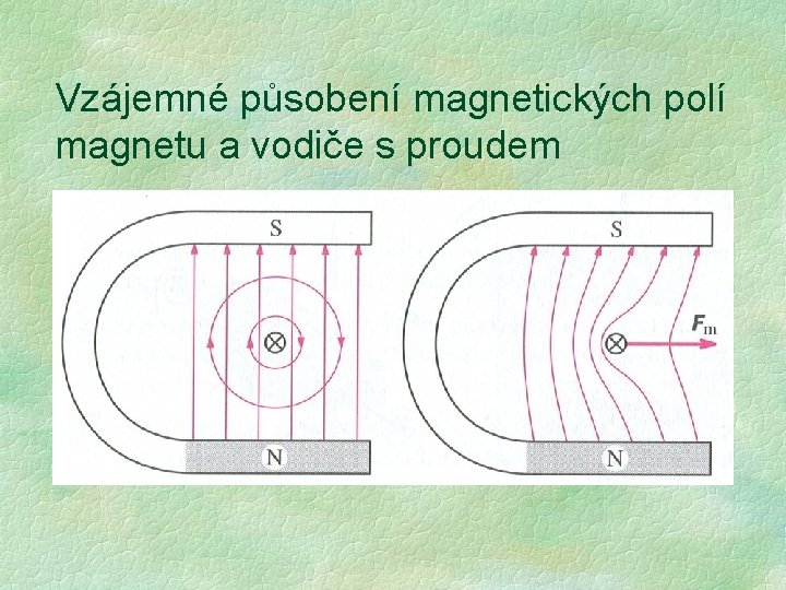 Vzájemné působení magnetických polí magnetu a vodiče s proudem Vzájemné působení magnetických polí magnetu a vodiče s proudem
