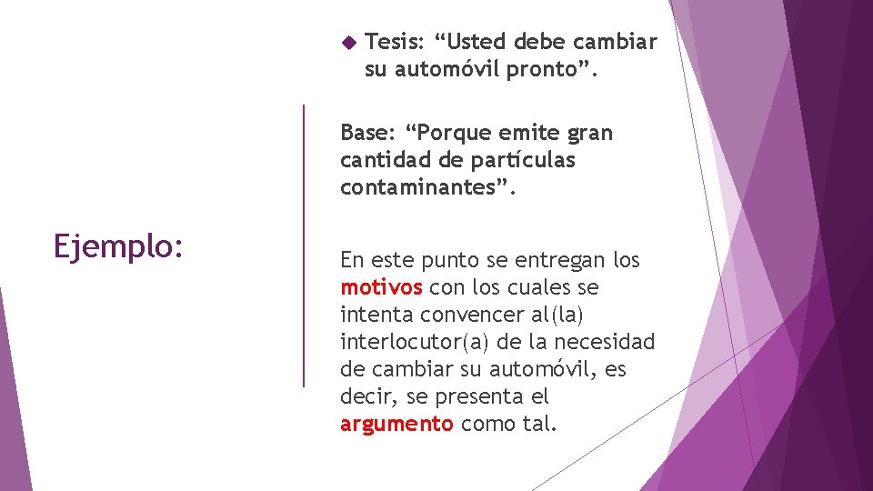  Tesis: “Usted debe cambiar su automóvil pronto”. Base: “Porque emite gran cantidad de