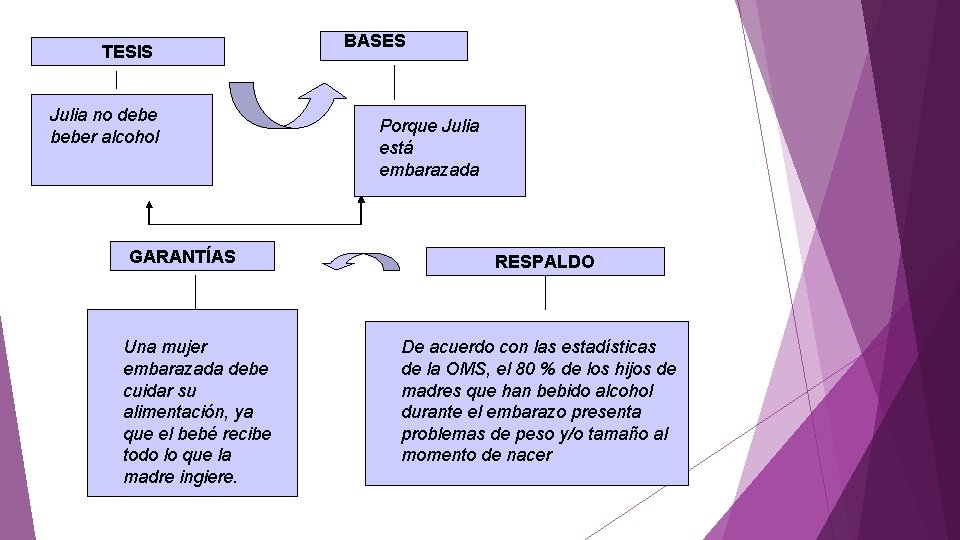 TESIS Julia no debe beber alcohol GARANTÍAS Una mujer embarazada debe cuidar su alimentación,