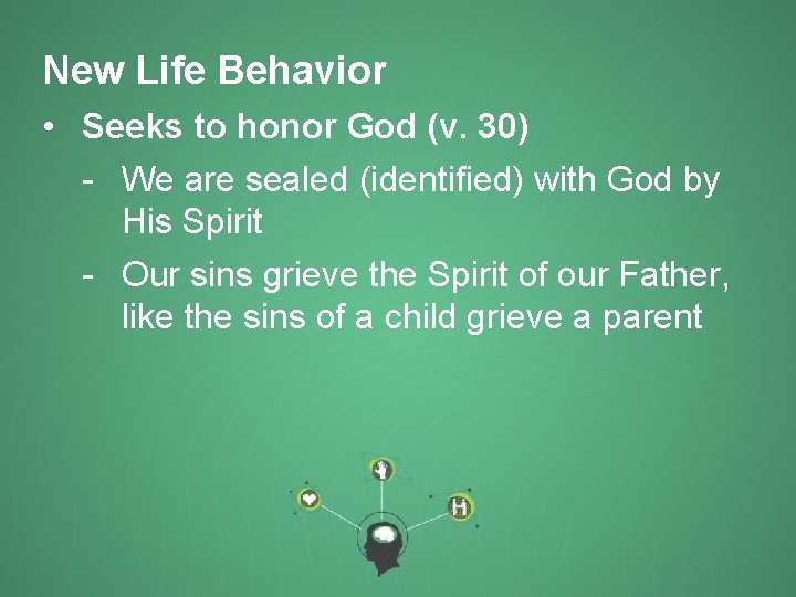 New Life Behavior • Seeks to honor God (v. 30) - We are sealed