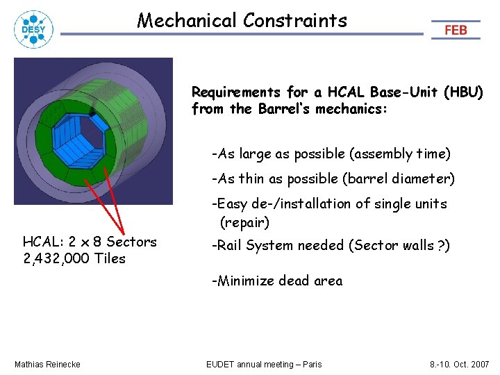 Mechanical Constraints Requirements for a HCAL Base-Unit (HBU) from the Barrel‘s mechanics: -As large