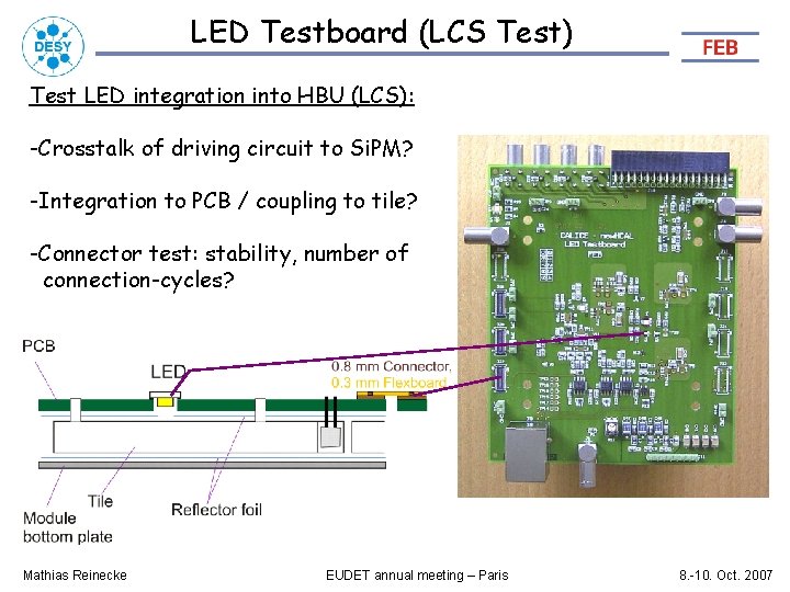 LED Testboard (LCS Test) Test LED integration into HBU (LCS): -Crosstalk of driving circuit