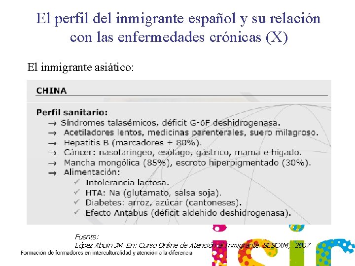 El perfil del inmigrante español y su relación con las enfermedades crónicas (X) El