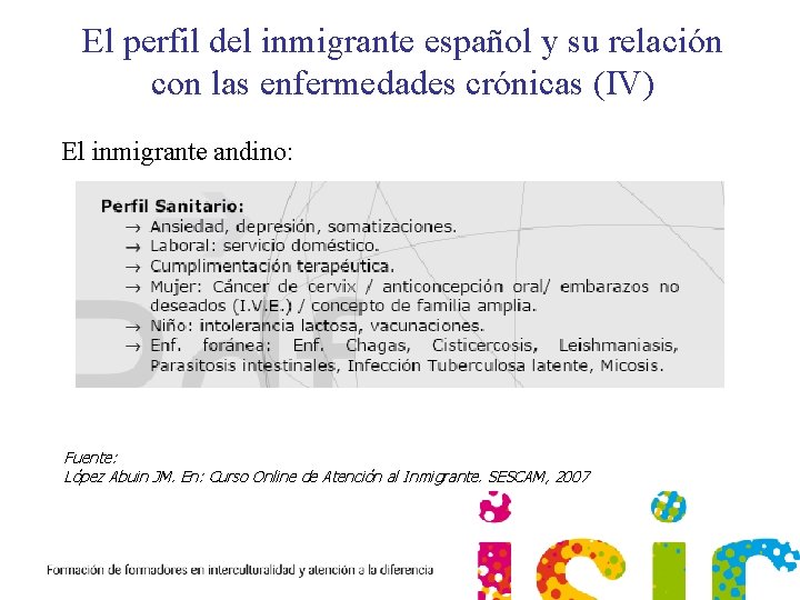 El perfil del inmigrante español y su relación con las enfermedades crónicas (IV) El