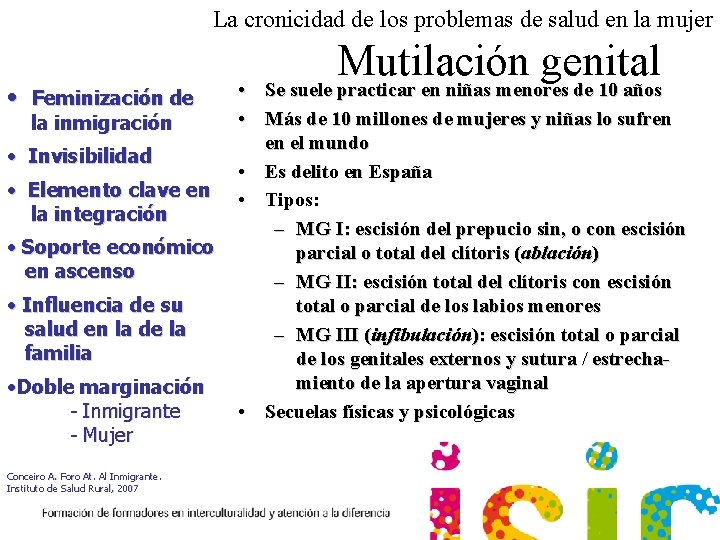 La cronicidad de los problemas de salud en la mujer • Feminización de la