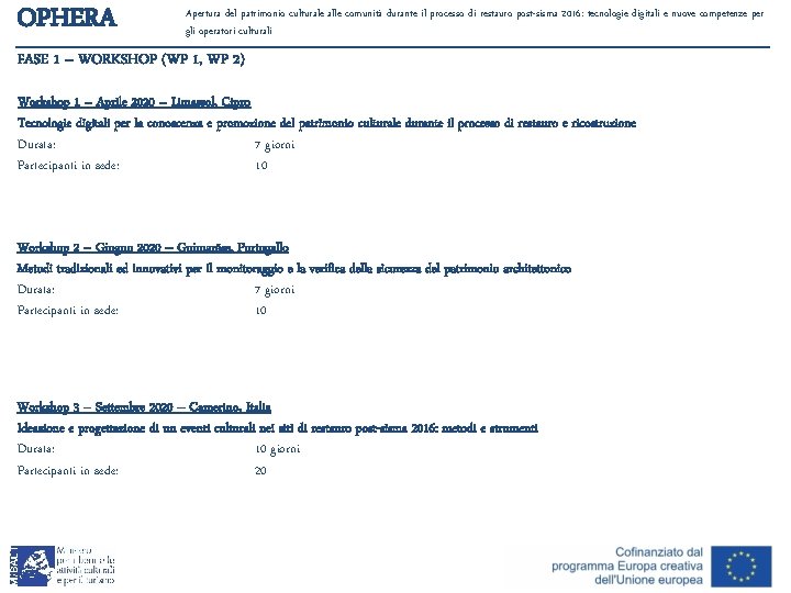 OPHERA Apertura del patrimonio culturale alle comunità durante il processo di restauro post-sisma 2016: