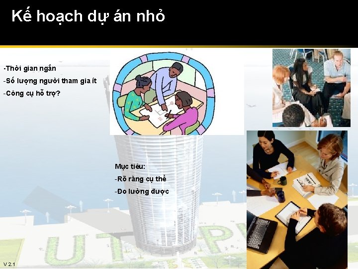 Kế hoạch dự án nhỏ -Thời gian ngắn -Số lượng người tham gia ít