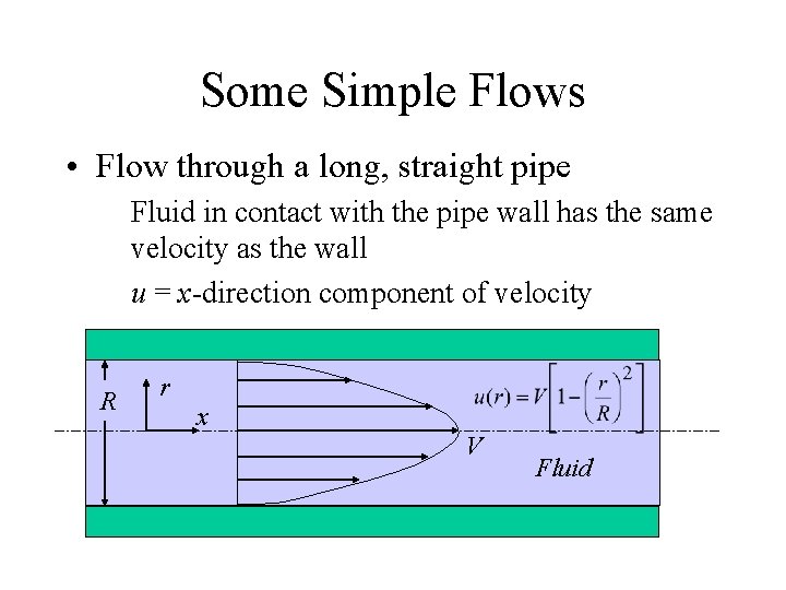 Some Simple Flows • Flow through a long, straight pipe Fluid in contact with