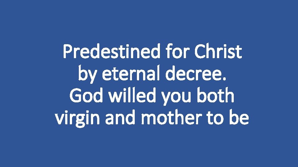 Predestined for Christ by eternal decree. God willed you both virgin and mother to