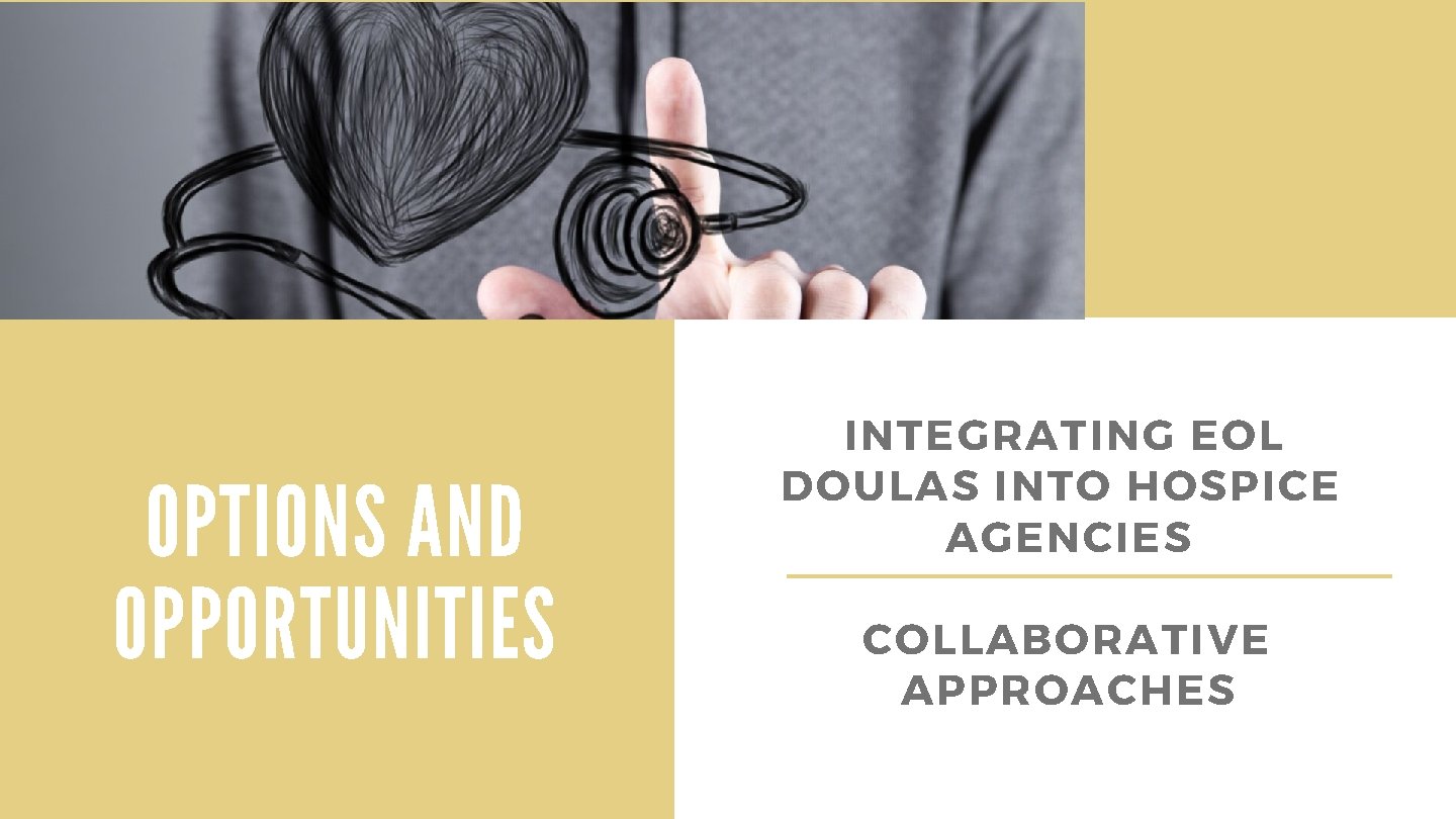 OPTIONS AND OPPORTUNITIES INTEGRATING EOL DOULAS INTO HOSPICE AGENCIES COLLABORATIVE APPROACHES 