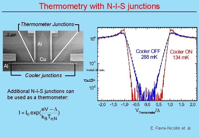 Thermometry with N-I-S junctions Thermometer Junctions 2 µm Al Cu Al Cooler junctions Additional