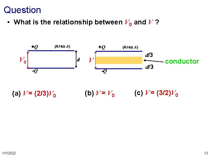 Question • What is the relationship between V 0 and V ? +Q (Area