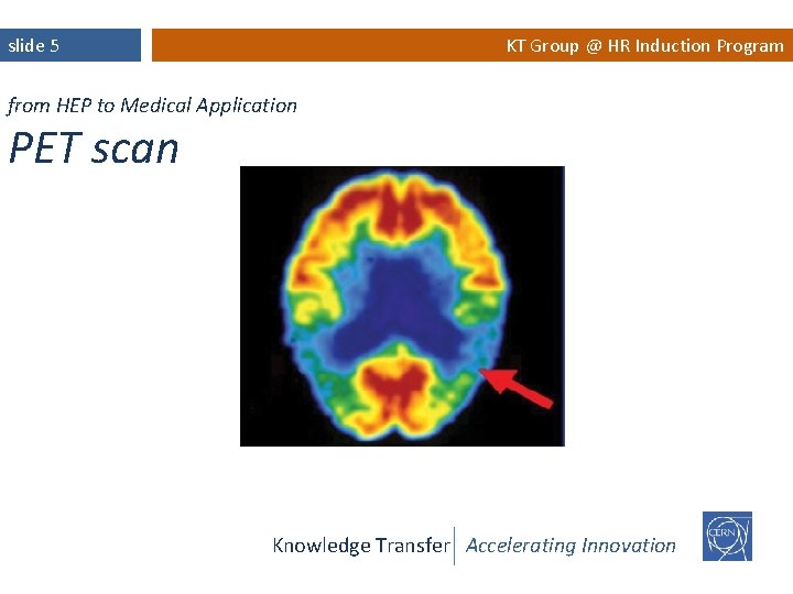 KT Group @ HR Induction Program slide 5 from HEP to Medical Application PET