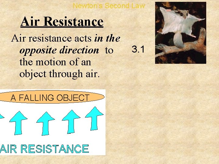 Newton’s Second Law Air Resistance Air resistance acts in the opposite direction to the