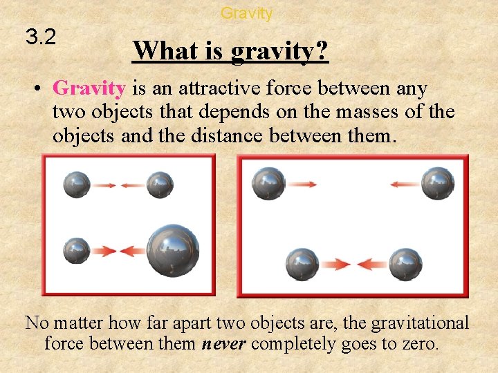 Gravity 3. 2 What is gravity? • Gravity is an attractive force between any