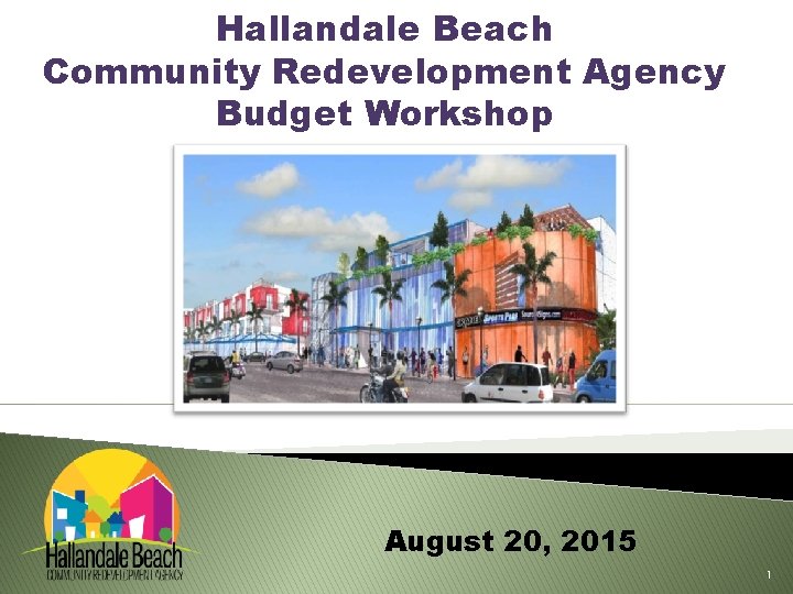 Hallandale Beach Community Redevelopment Agency Budget Workshop August 20, 2015 1 