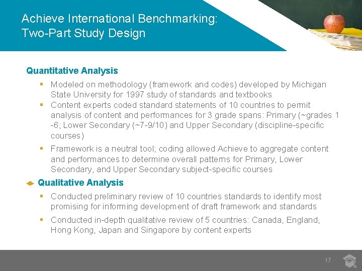 Achieve International Benchmarking: Two-Part Study Design Quantitative Analysis § Modeled on methodology (framework and Achieve International Benchmarking: Two-Part Study Design Quantitative Analysis § Modeled on methodology (framework and