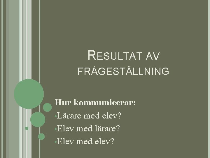 RESULTAT AV FRÅGESTÄLLNING Hur kommunicerar: • Lärare med elev? • Elev med lärare? •