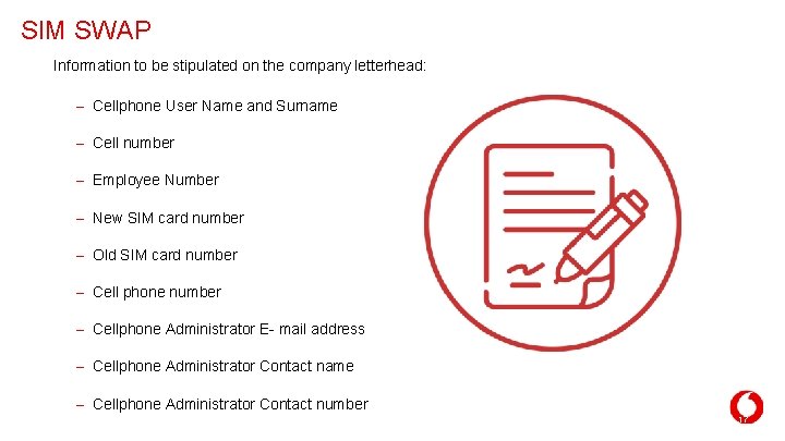SIM SWAP Information to be stipulated on the company letterhead: – Cellphone User Name SIM SWAP Information to be stipulated on the company letterhead: – Cellphone User Name