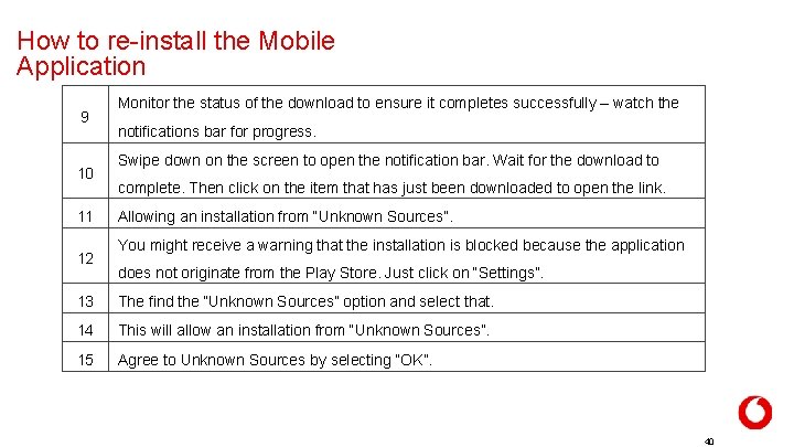 How to re-install the Mobile Application 9 10 11 12 Monitor the status of How to re-install the Mobile Application 9 10 11 12 Monitor the status of