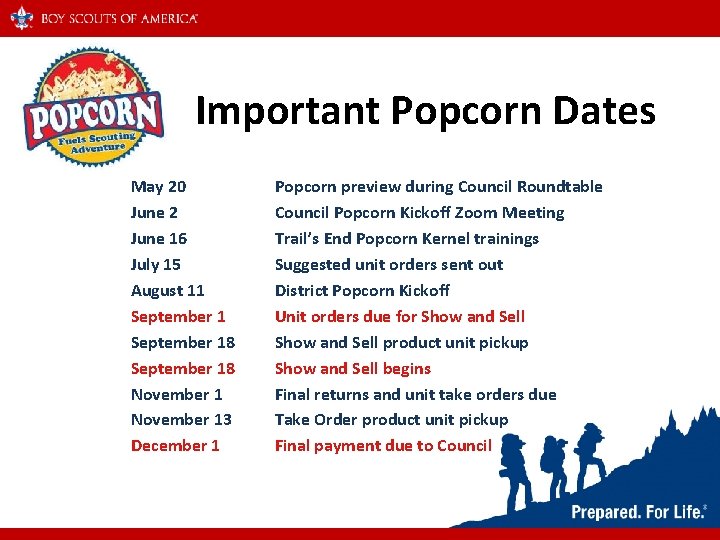 Important Popcorn Dates May 20 June 2 June 16 July 15 August 11 September