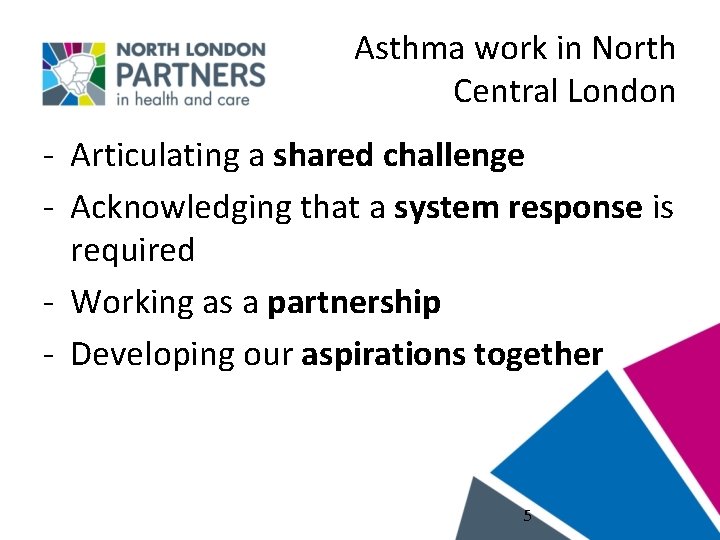 Asthma work in North Central London - Articulating a shared challenge - Acknowledging that