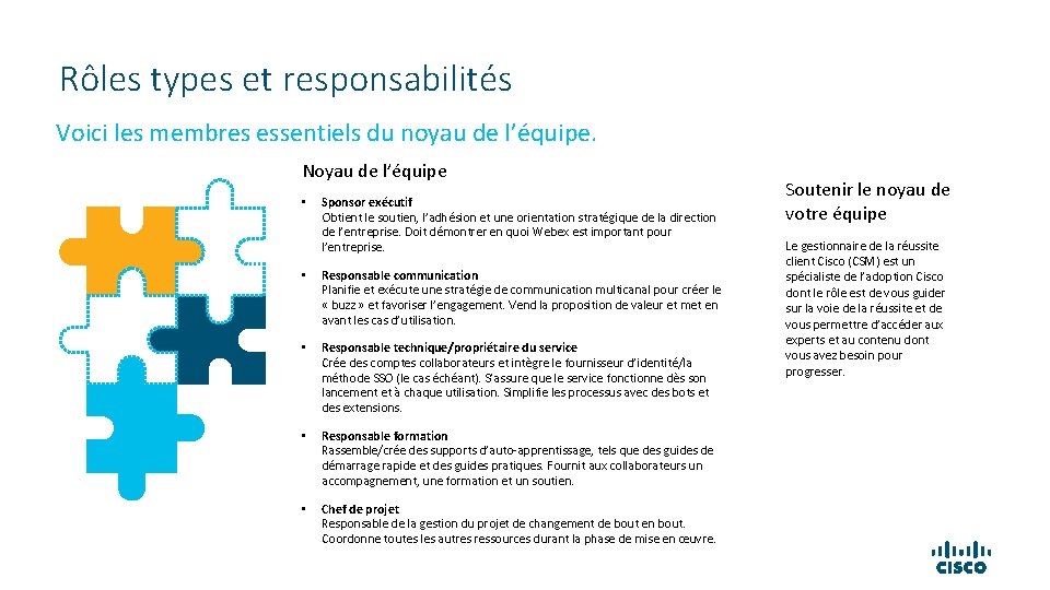 Rôles types et responsabilités Voici les membres essentiels du noyau de l’équipe. Noyau de