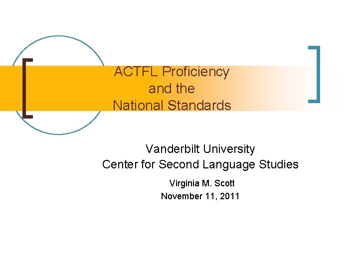 ACTFL Proficiency and the National Standards Vanderbilt University Center for Second Language Studies Virginia